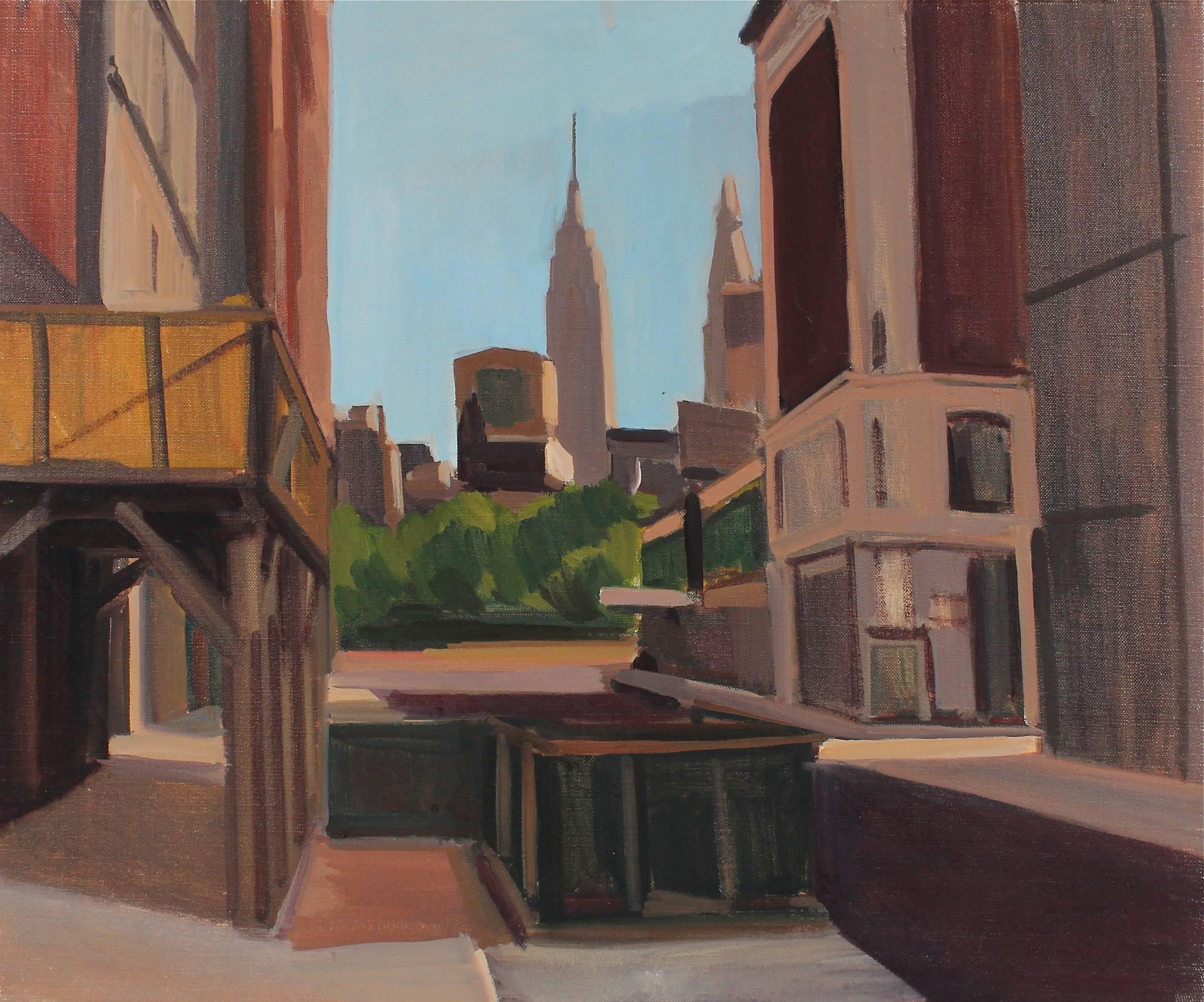 Unknown Landscape Painting - "New York" Cityscape in Oil, 1977