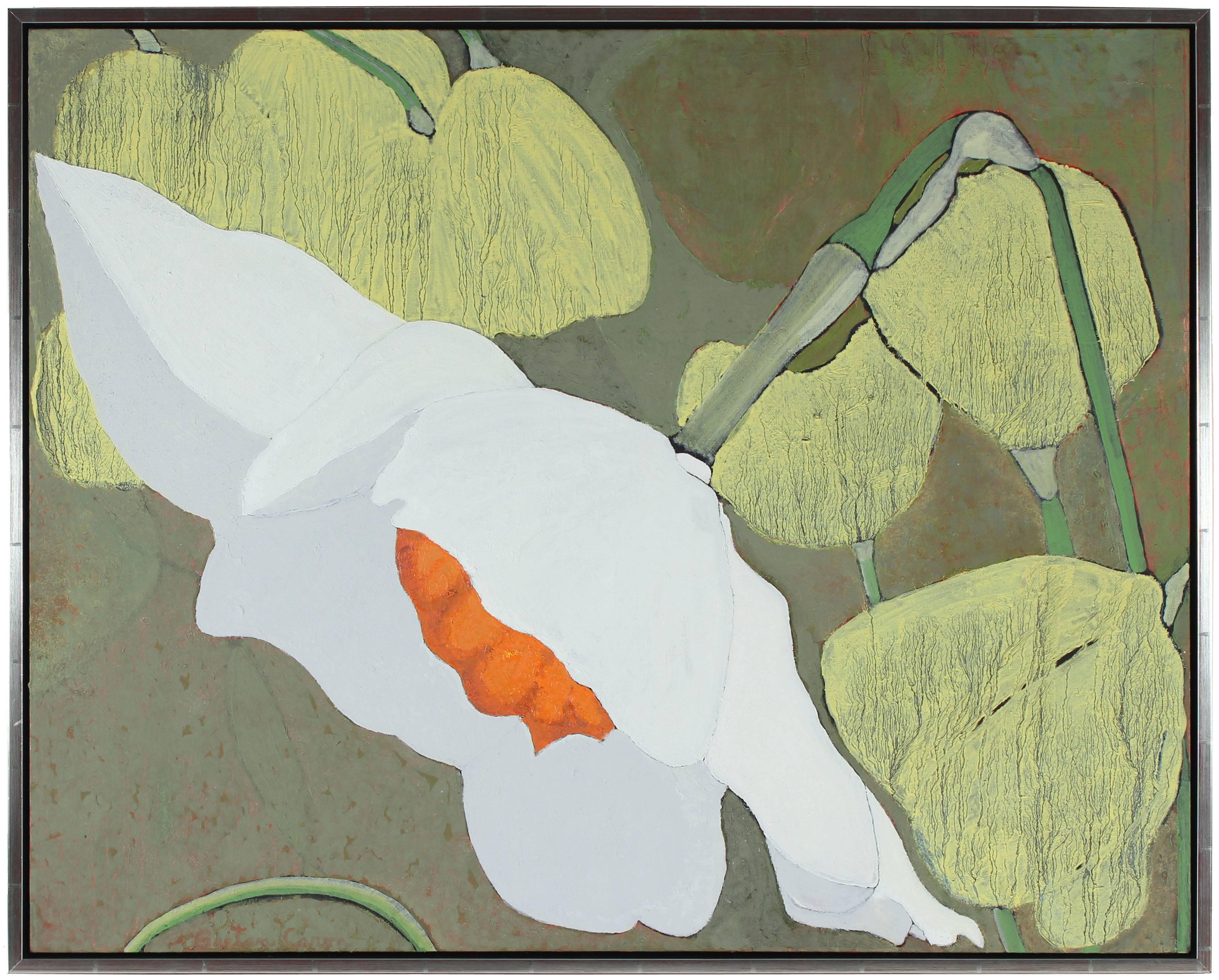 Gaétan Caron Still-Life Painting - "Barrett Browning" Daffodil Flowers Abstracted, California Spring in Oil, 2016