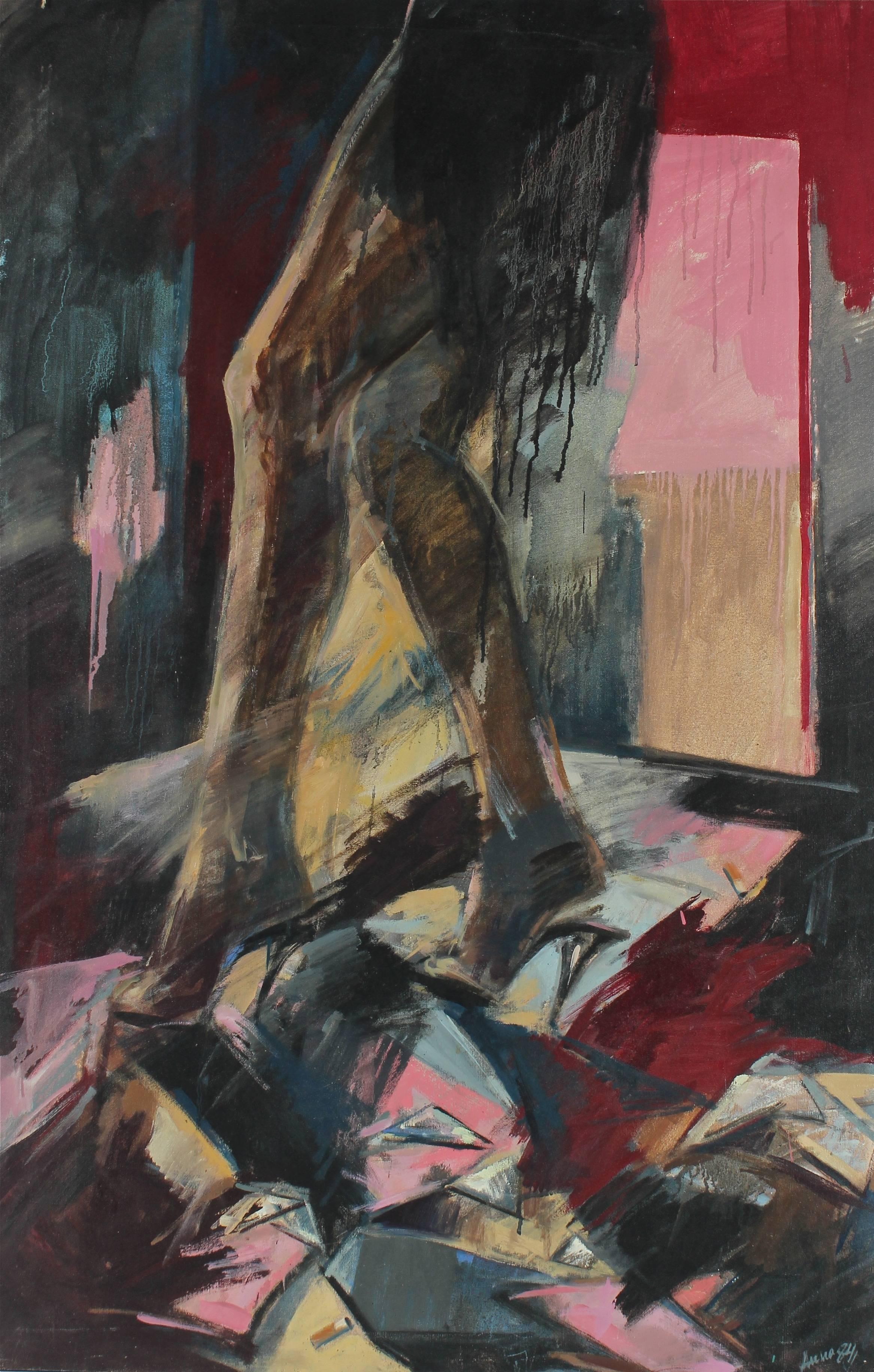 Anna Poole Figurative Painting - Woman in Heels, Large Oil on Canvas, 1984