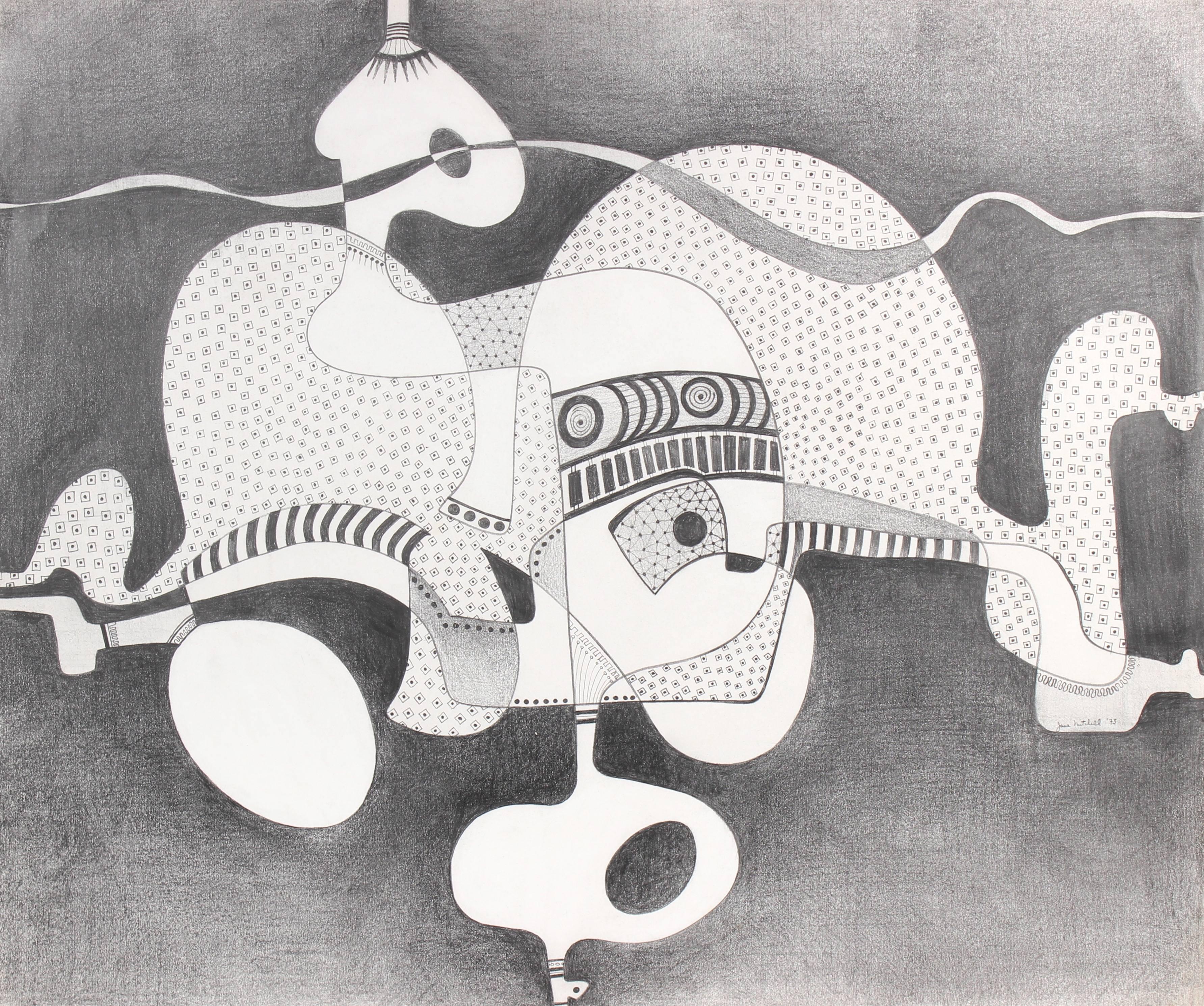 Jane Mitchell Abstract Drawing - Surrealist Abstract in Graphite