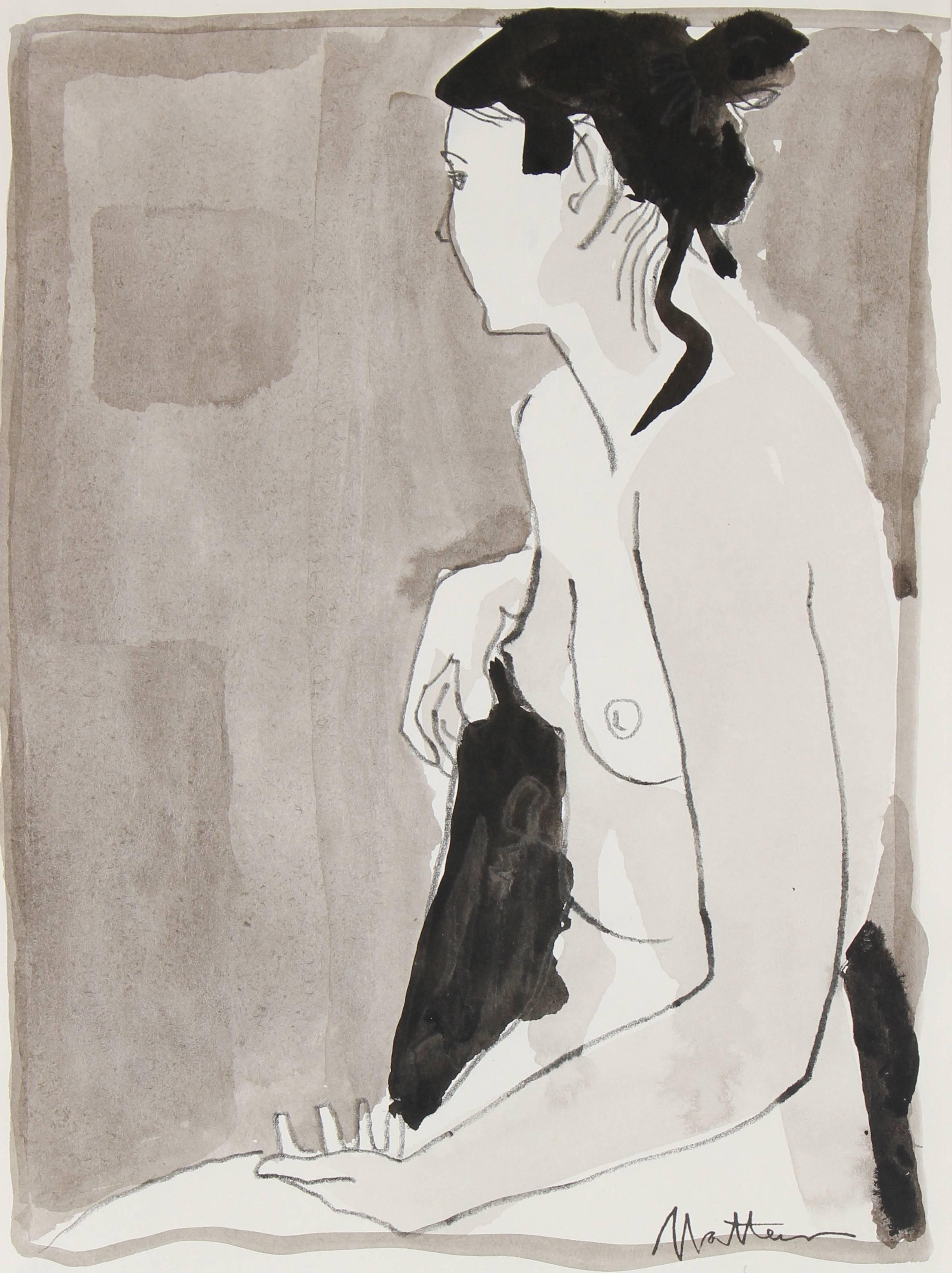 "Merav" Ink & Charcoal Nude - Art by Rip Matteson