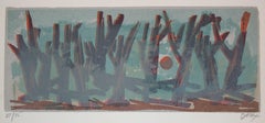 Forest and Moon Through Fog, Serigraph on Paper, Late 20th Century