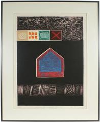 "House Wrapped Orange" Large Abstract Collograph, Circa 1970s