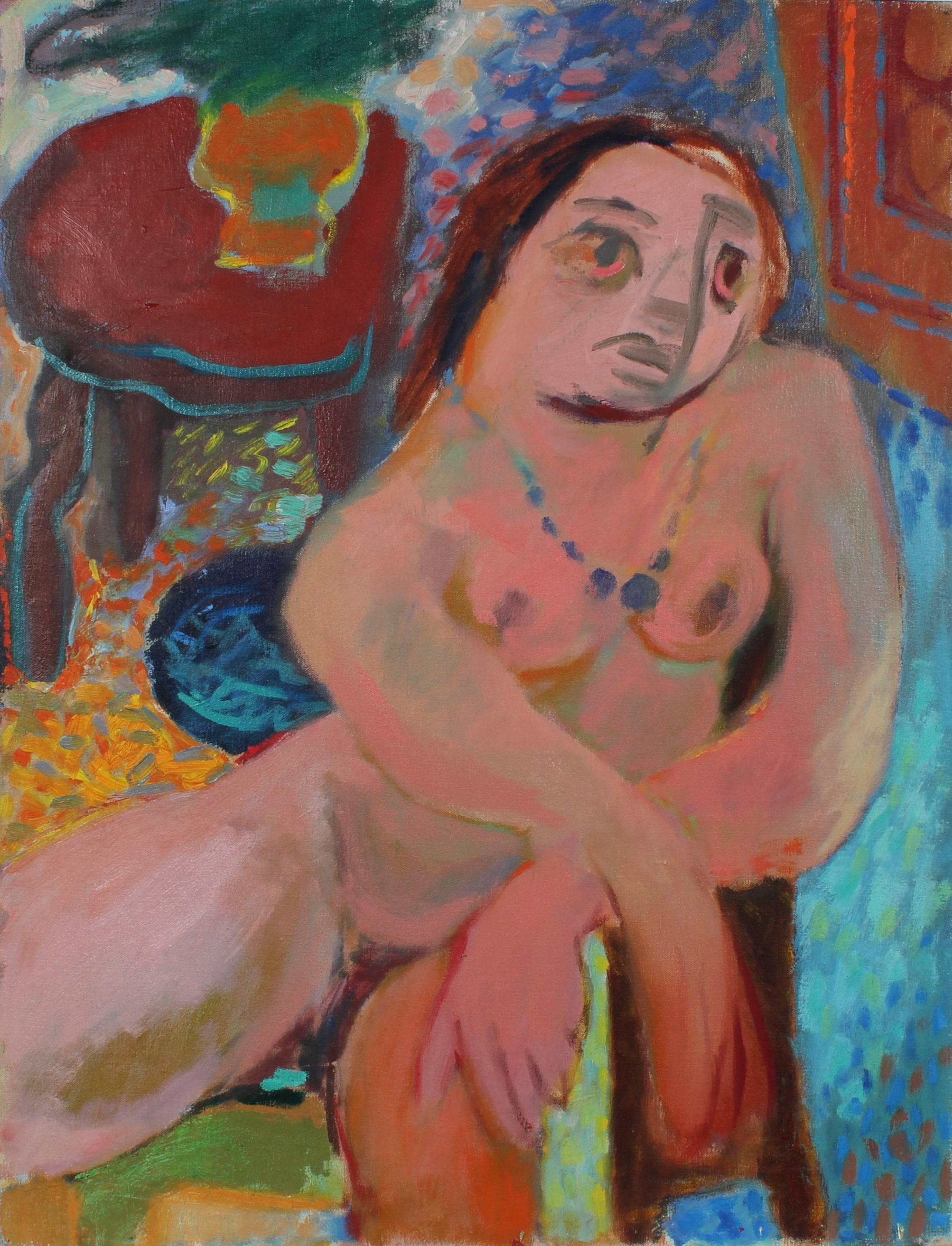 Martin Snipper Interior Painting - Expressionist Nude in Oil, Circa 1940s