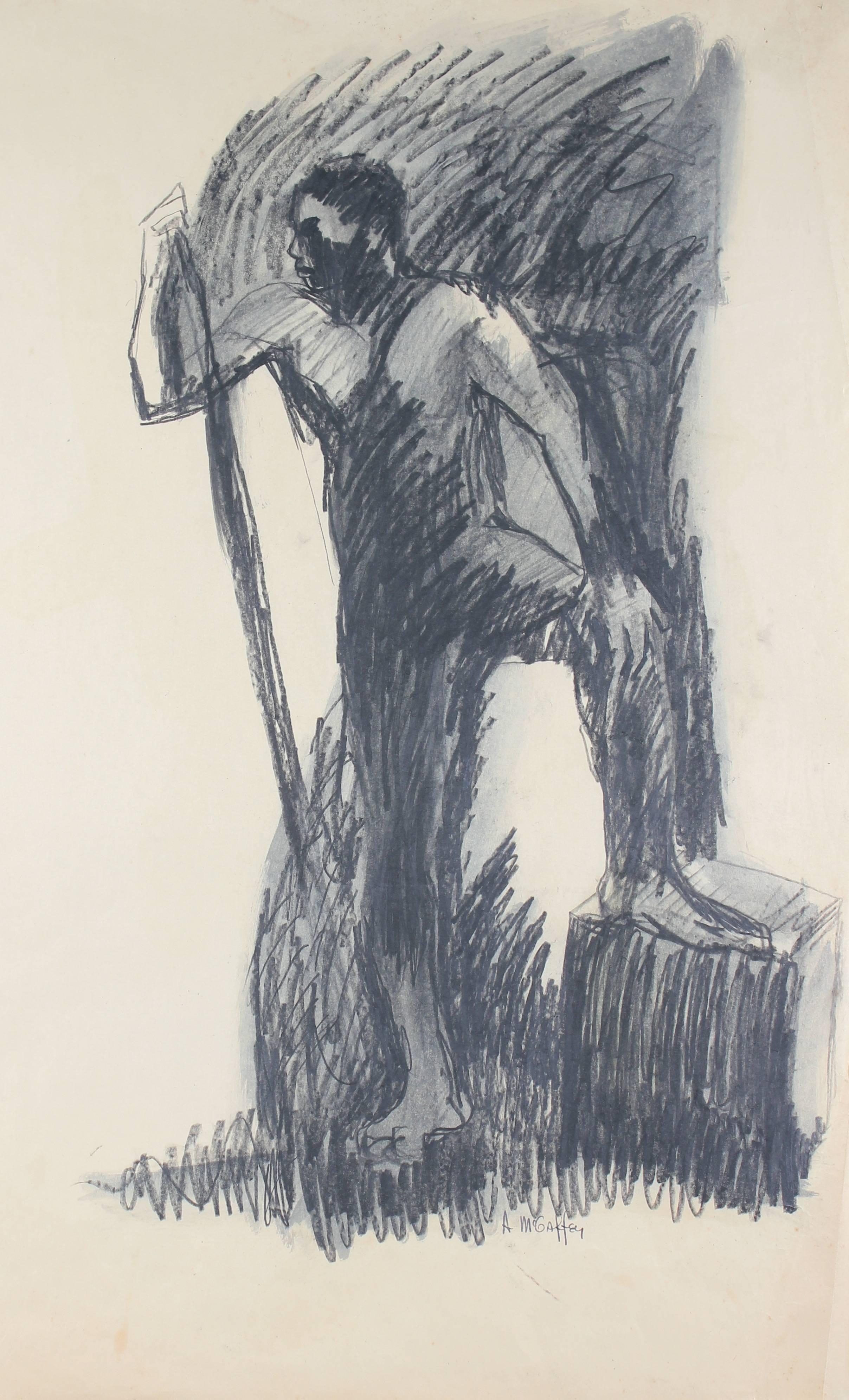 Alysanne McGaffey Figurative Art - Standing Male Figure in Charcoal, Circa 1960s