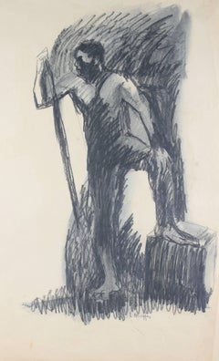 Standing Male Figure in Charcoal, Circa 1960s