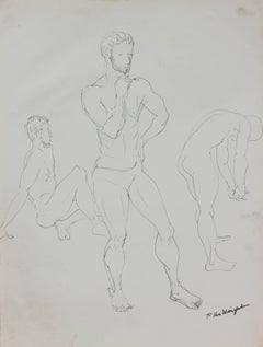 Vintage Male Figure Study, Ink on Paper, Mid 20th Century