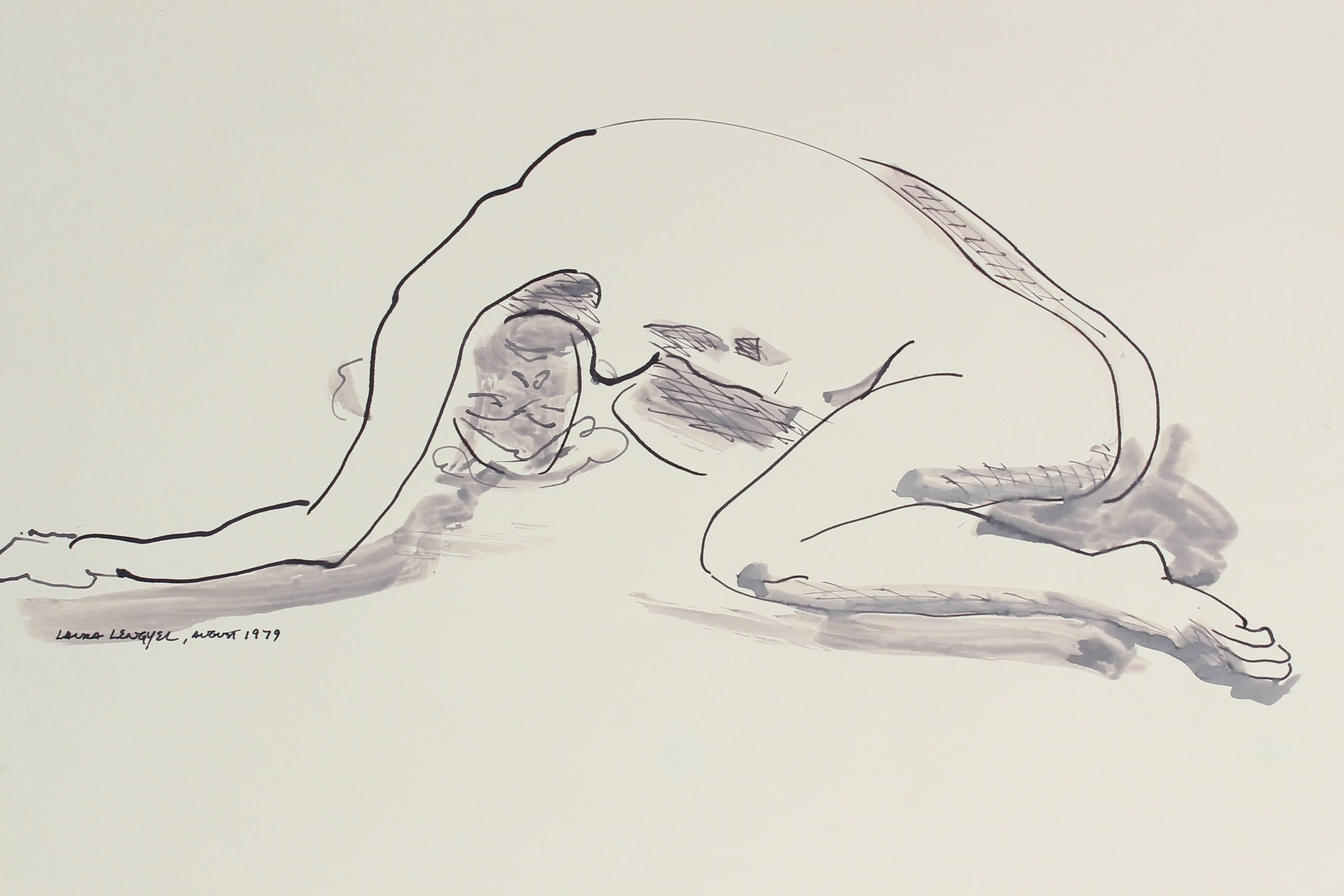 Monochromatic Nude Drawing in Ink, 1979 - Art by Laura Lengyel