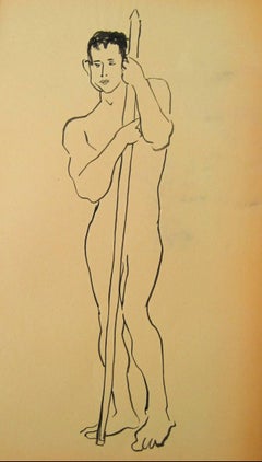 Posed Male Figure, Ink Drawing, Circa 1950