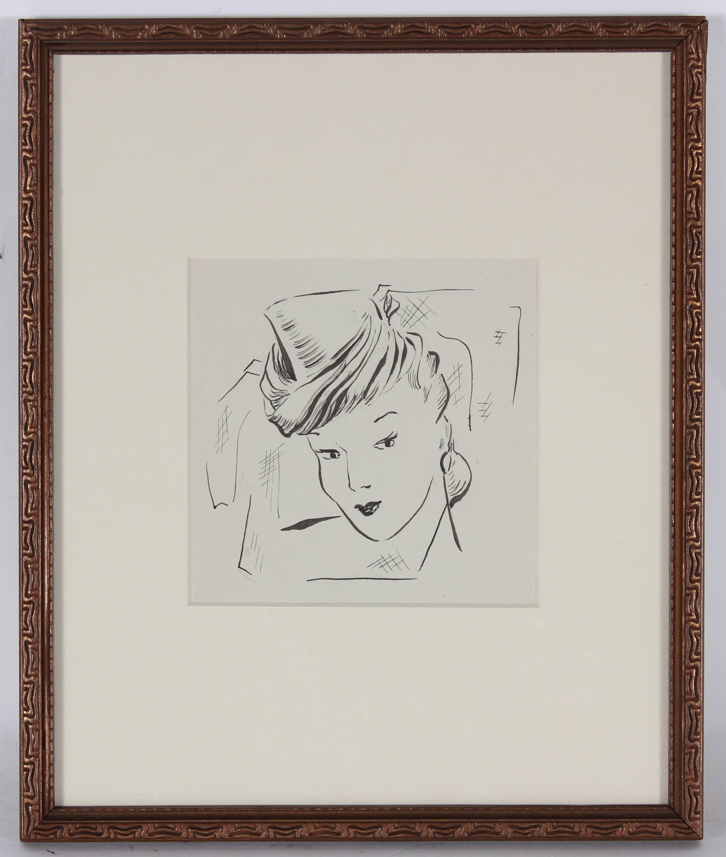 Eileen Cummings Baste Portrait - Woman with Hat