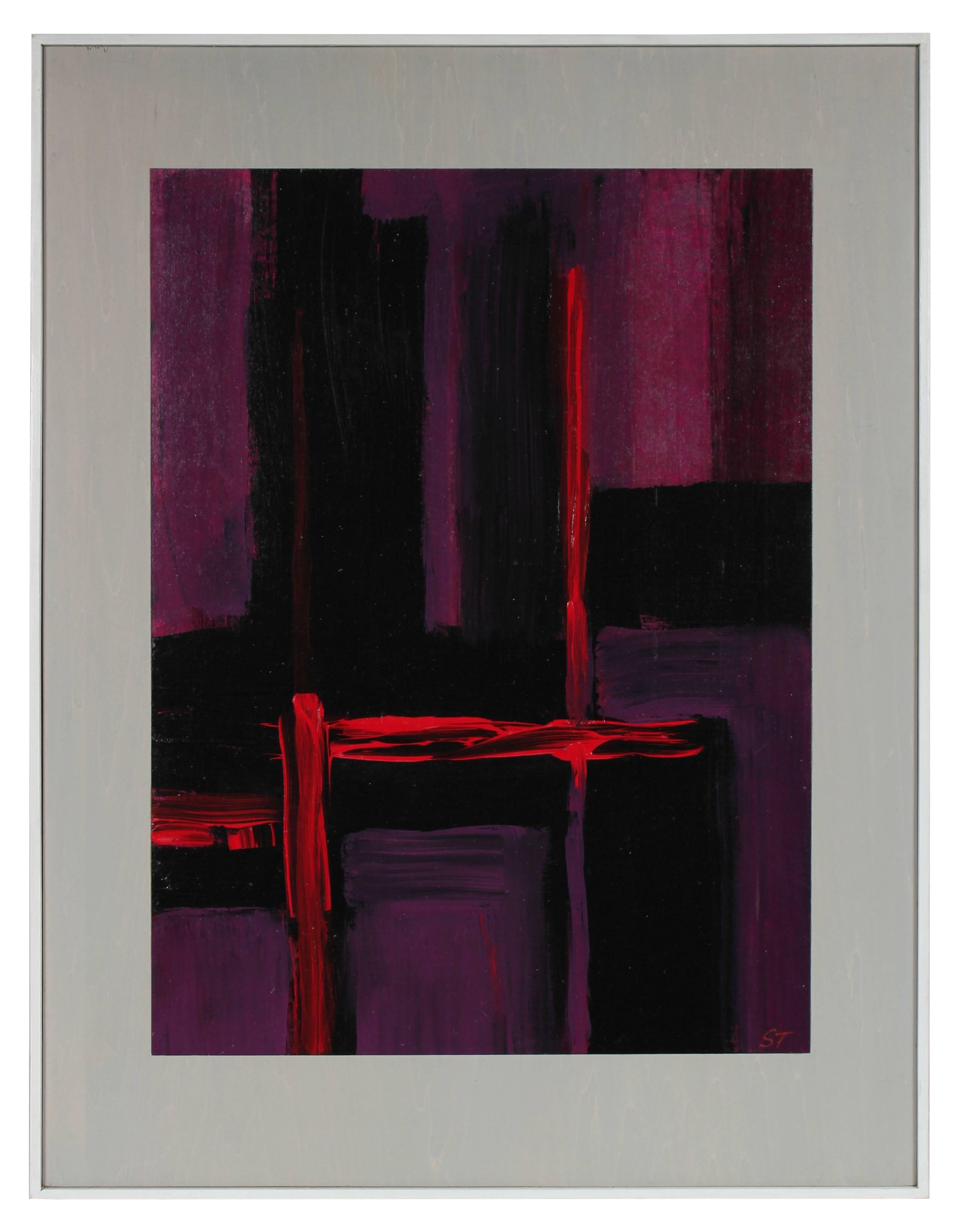 Seymour Tubis Abstract Painting - Abstract with Purple and Pink