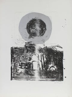 Large Abstract Expressionist Lithograph in Black and Gray, 1967