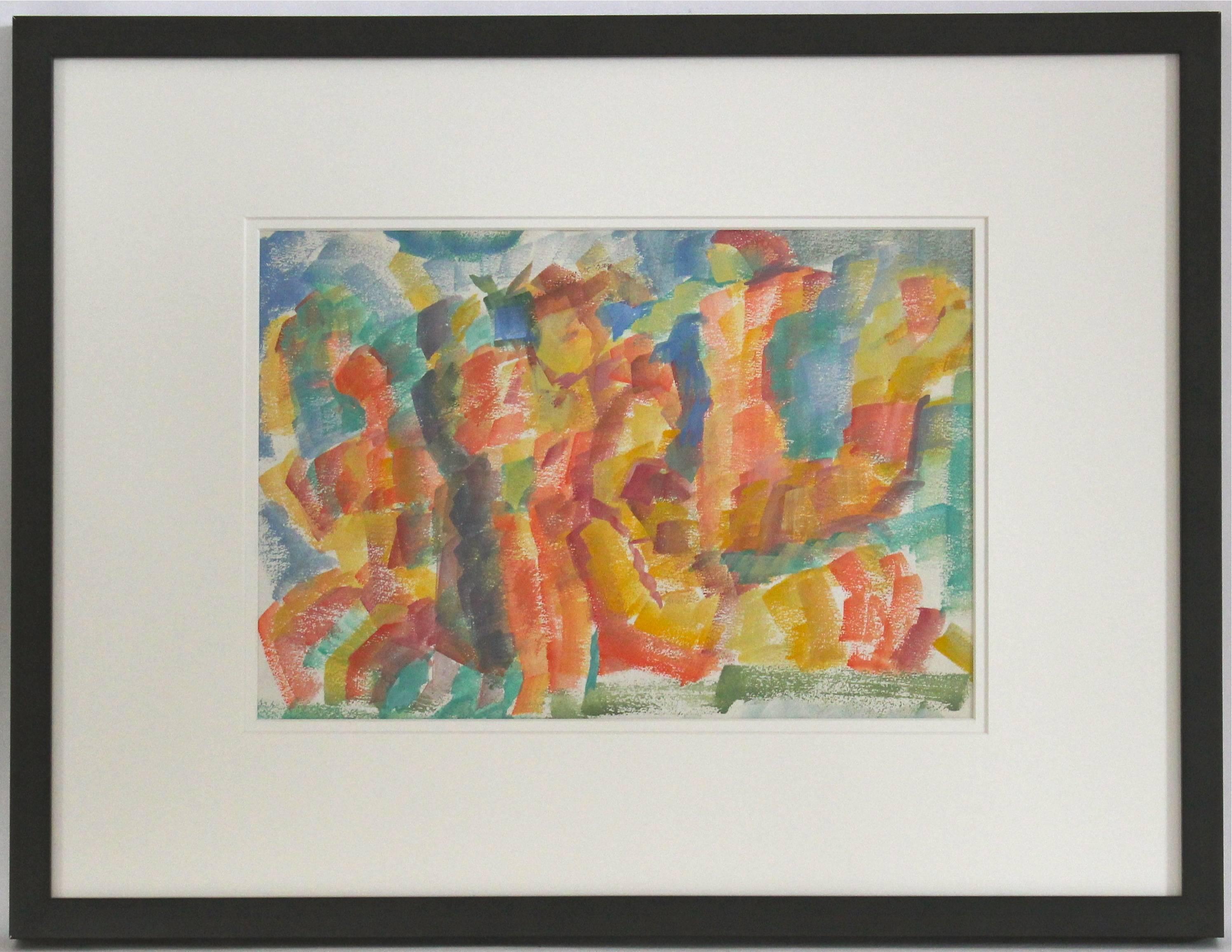 Jennings Tofel Abstract Drawing - Expressionist Figures in Watercolor, Framed, Early 20th Century