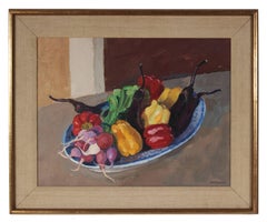 Still Life with Garden Vegetables, Oil Painting, Circa 1987