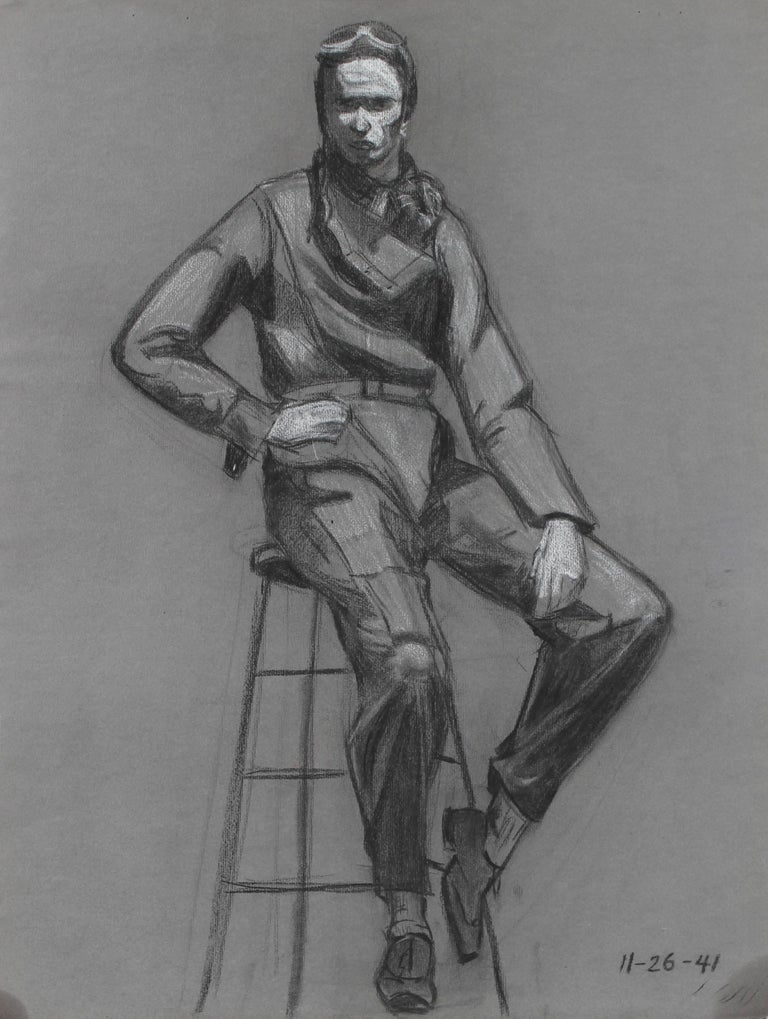Seymour Tubis Figurative Art - Portrait of a Pilot in Charcoal, 1941