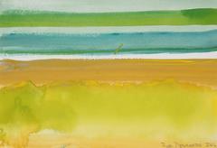 "Yellow and Green Horizon" Abstracted Landscape In Gouache, 2016