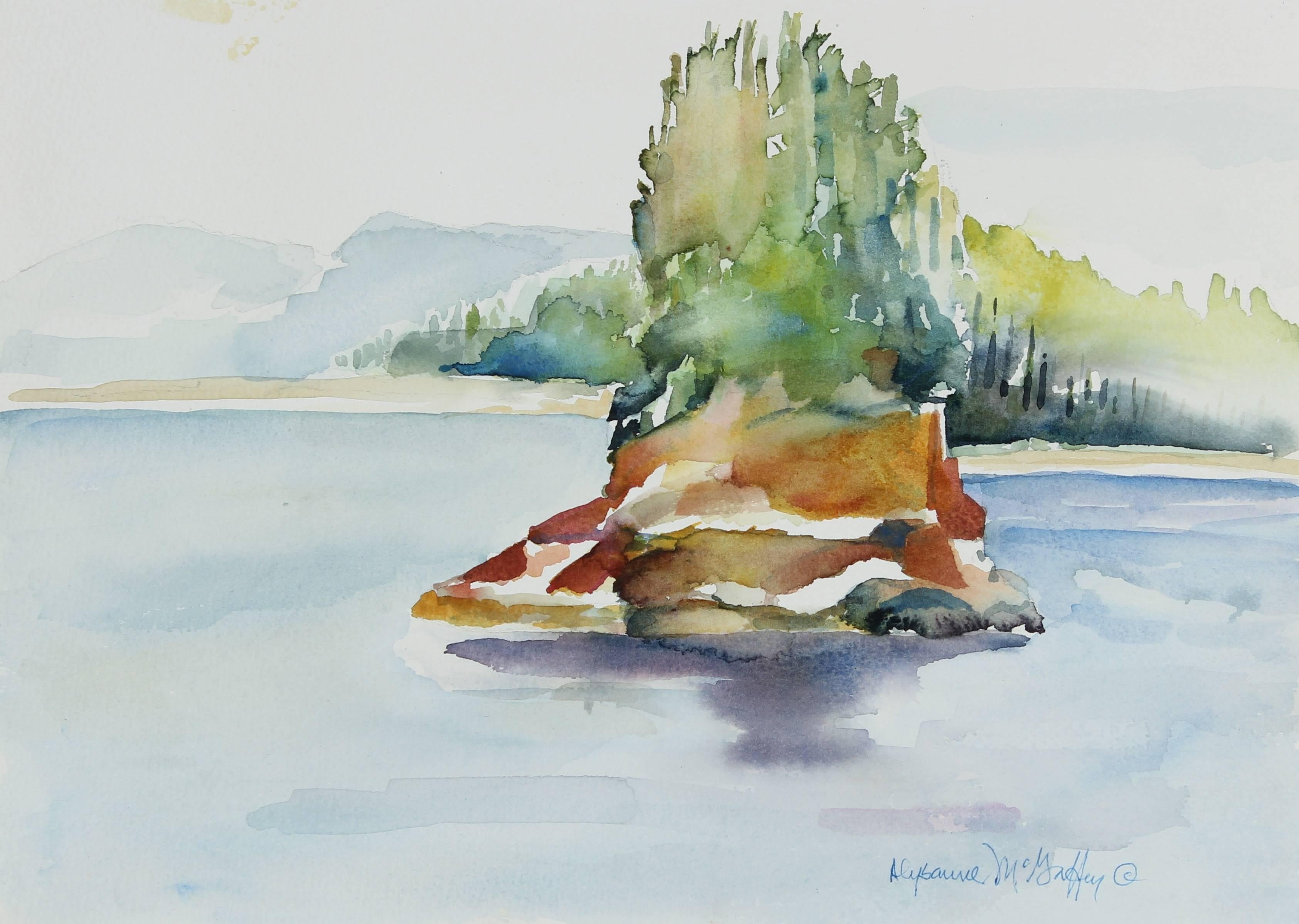 Alysanne McGaffey Landscape Art - California Coastal Inlet, Watercolor, 20th Century