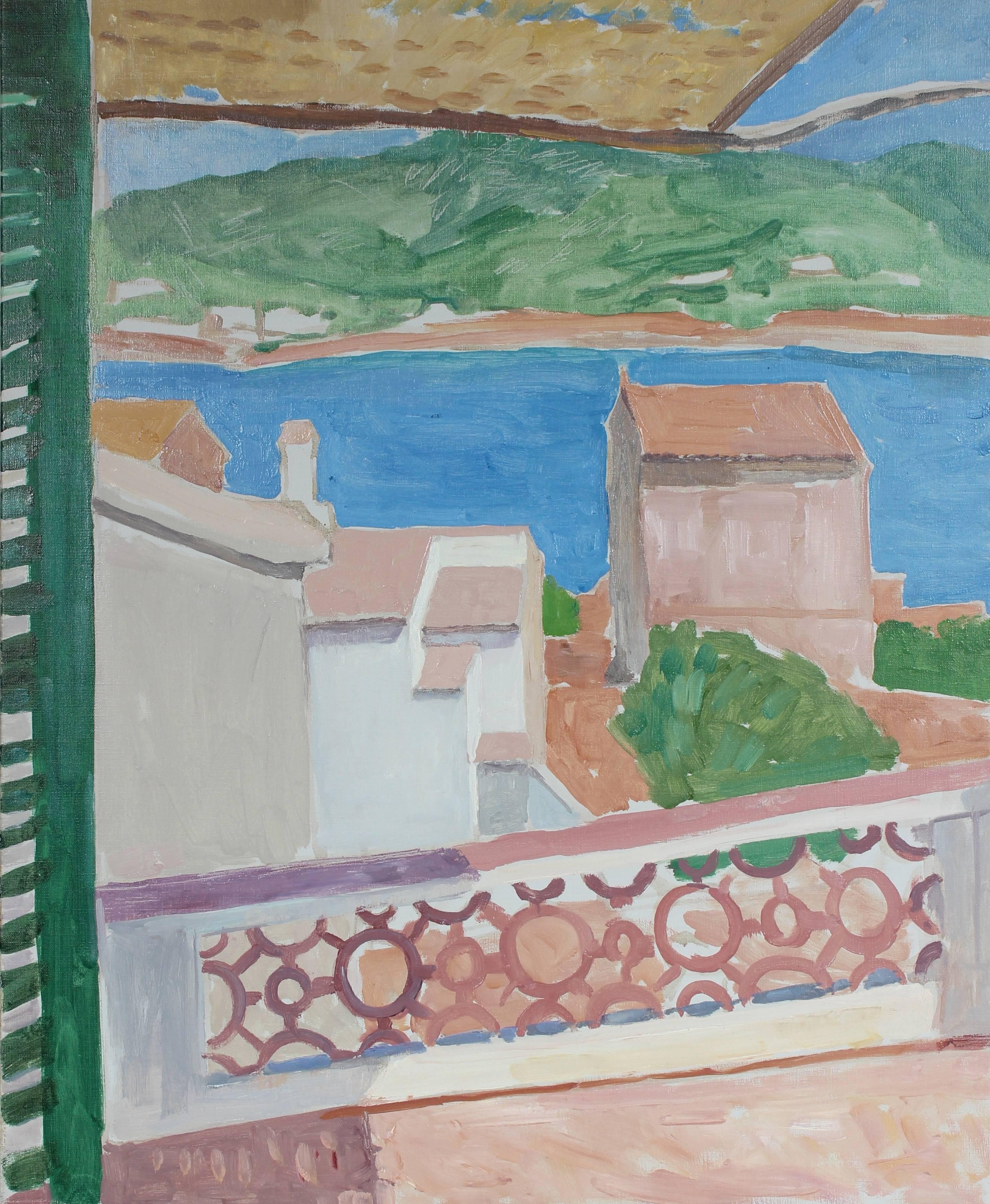 Villa on the Coast, Oil on Canvas Landscape Painting, 20th Century For Sale 1