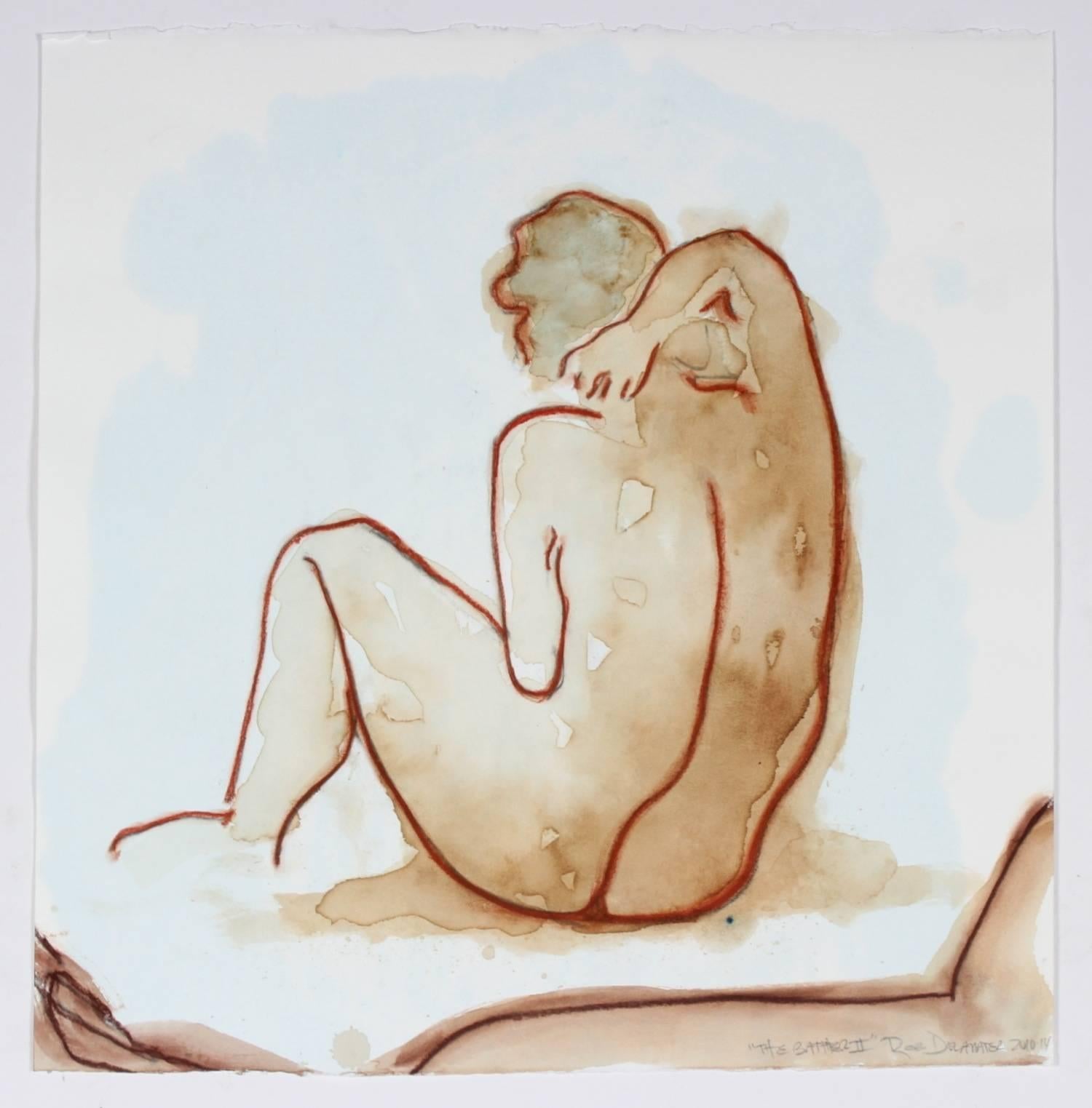 Rob Delamater Figurative Art - "The Bather II" Charcoal and Ink Figure
