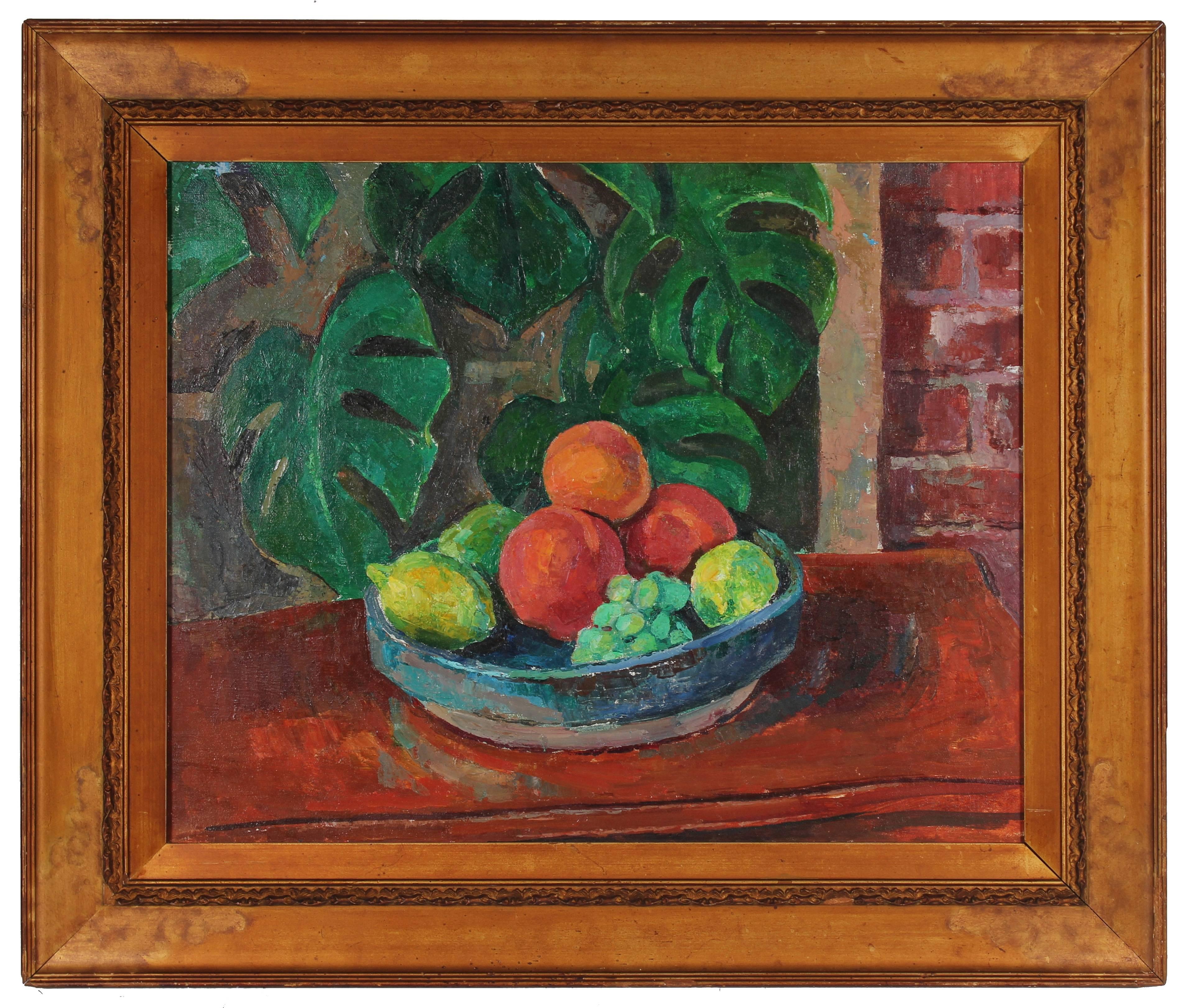 Gerald Wasserman Still-Life Painting - Still Life with Fruit, Oil on Canvas, 20th Century