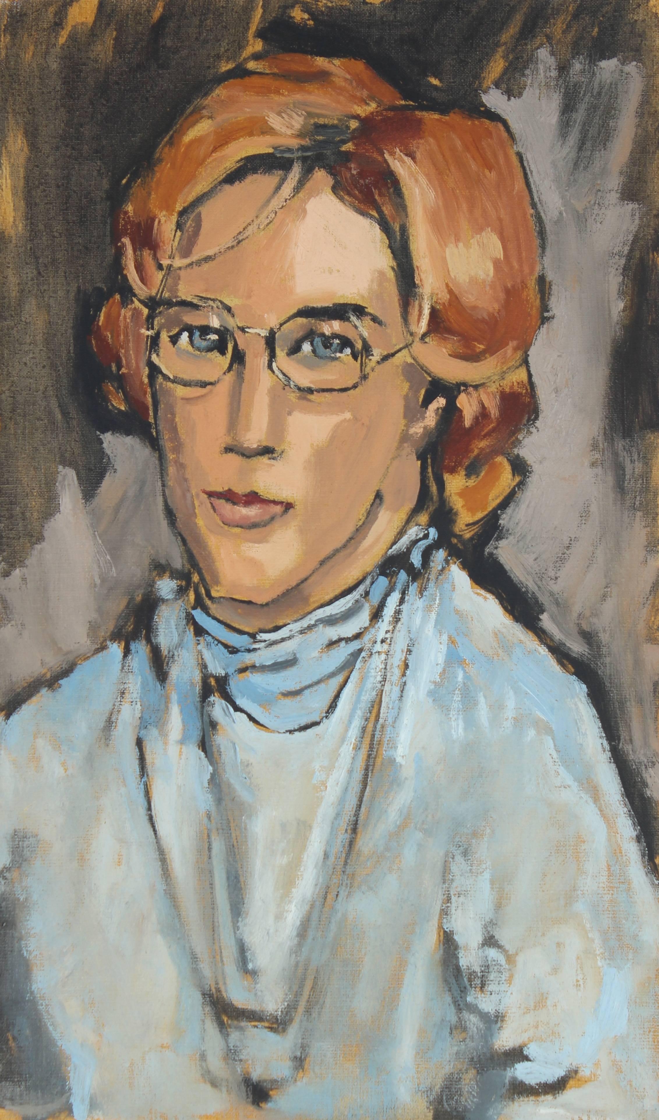 Woman with Glasses, Modernist Portrait in Oil, 1969