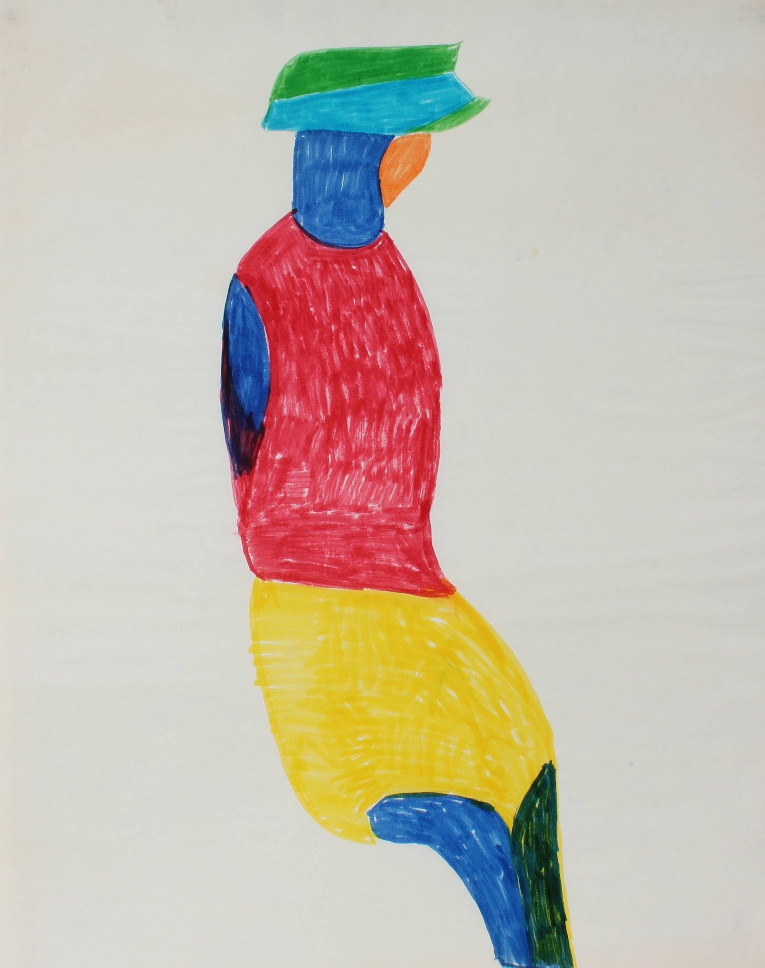 Abstracted Seated Figure, Felt Pen on Paper, 1970s