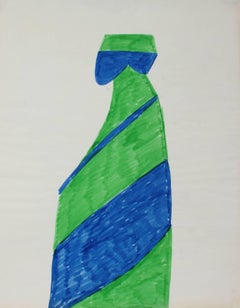 Figurative and Geometric Abstract in Blue and Green, Circa 1970