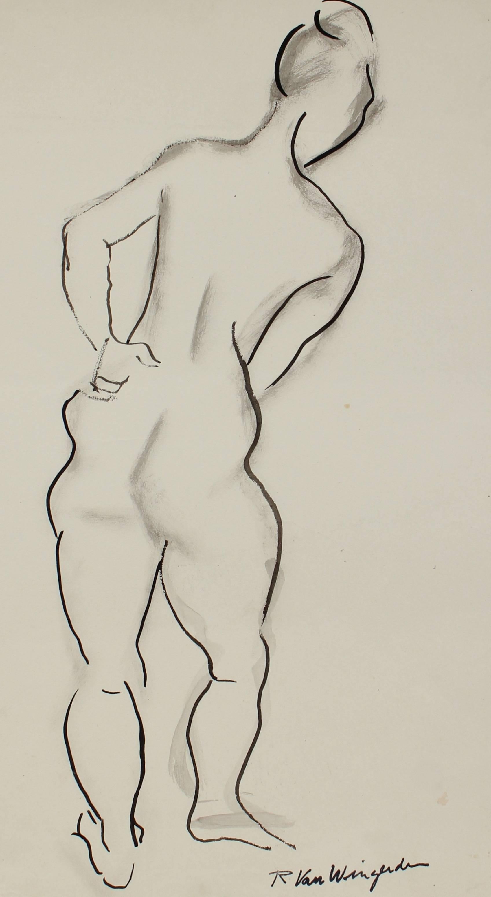 Expressionist Nude Figure in Ink, Circa 1950s