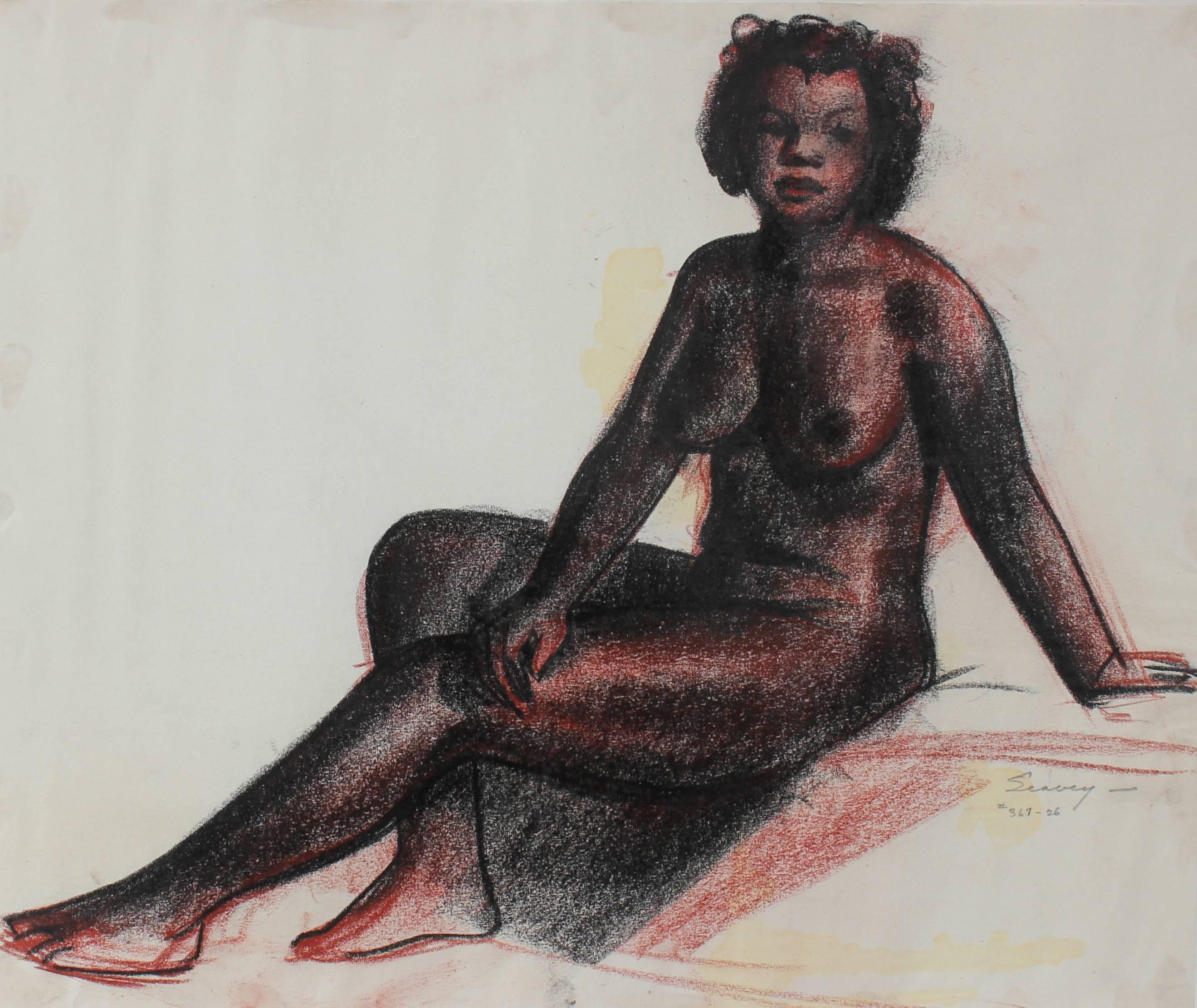 Seated Female Nude in Charcoal, Circa 1930s - Art by Clyde F. Seavey Sr.