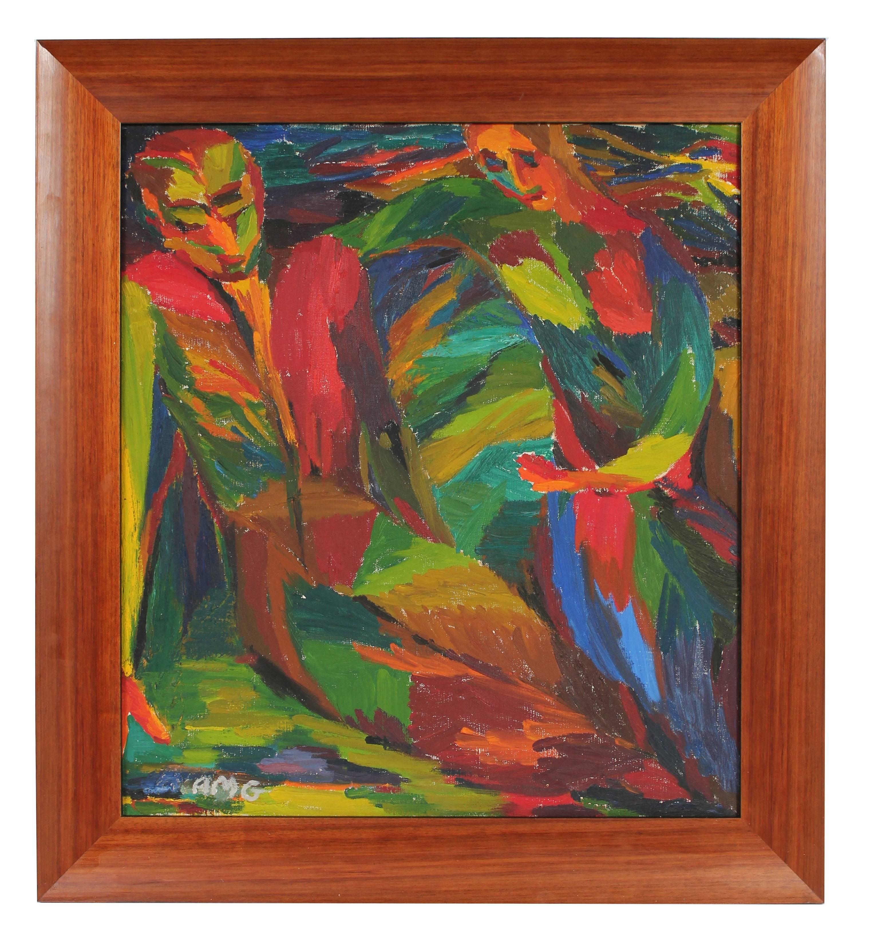 Anne Granick Figurative Painting - Colorful Expressionist Figures, Oil on Canvas, Circa 1950