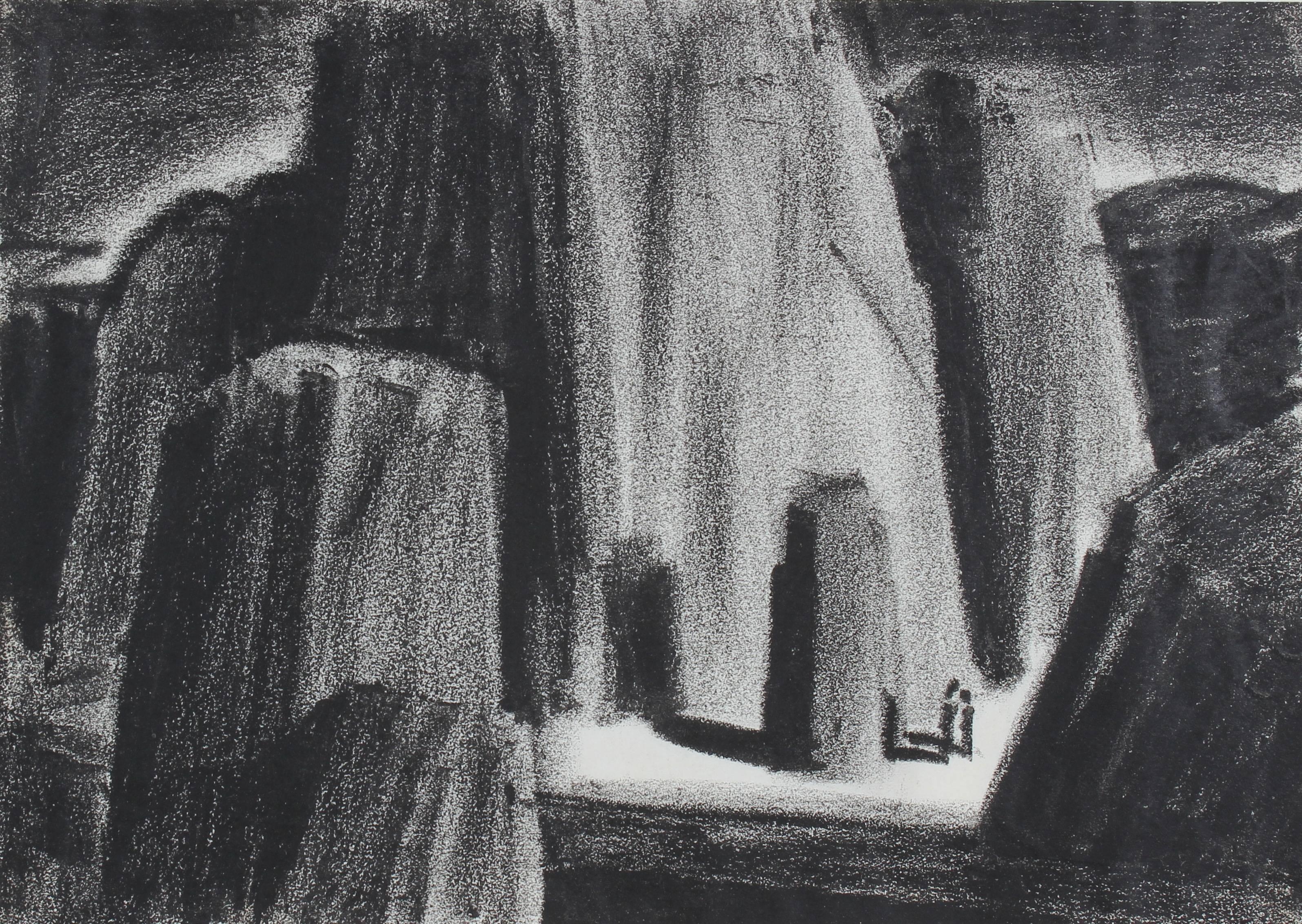 Clyde F. Seavey Sr. Figurative Art - Monochromatic Canyon Landscape in Charcoal, Circa 1930