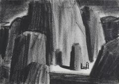 Monochromatic Canyon Landscape in Charcoal, Circa 1930