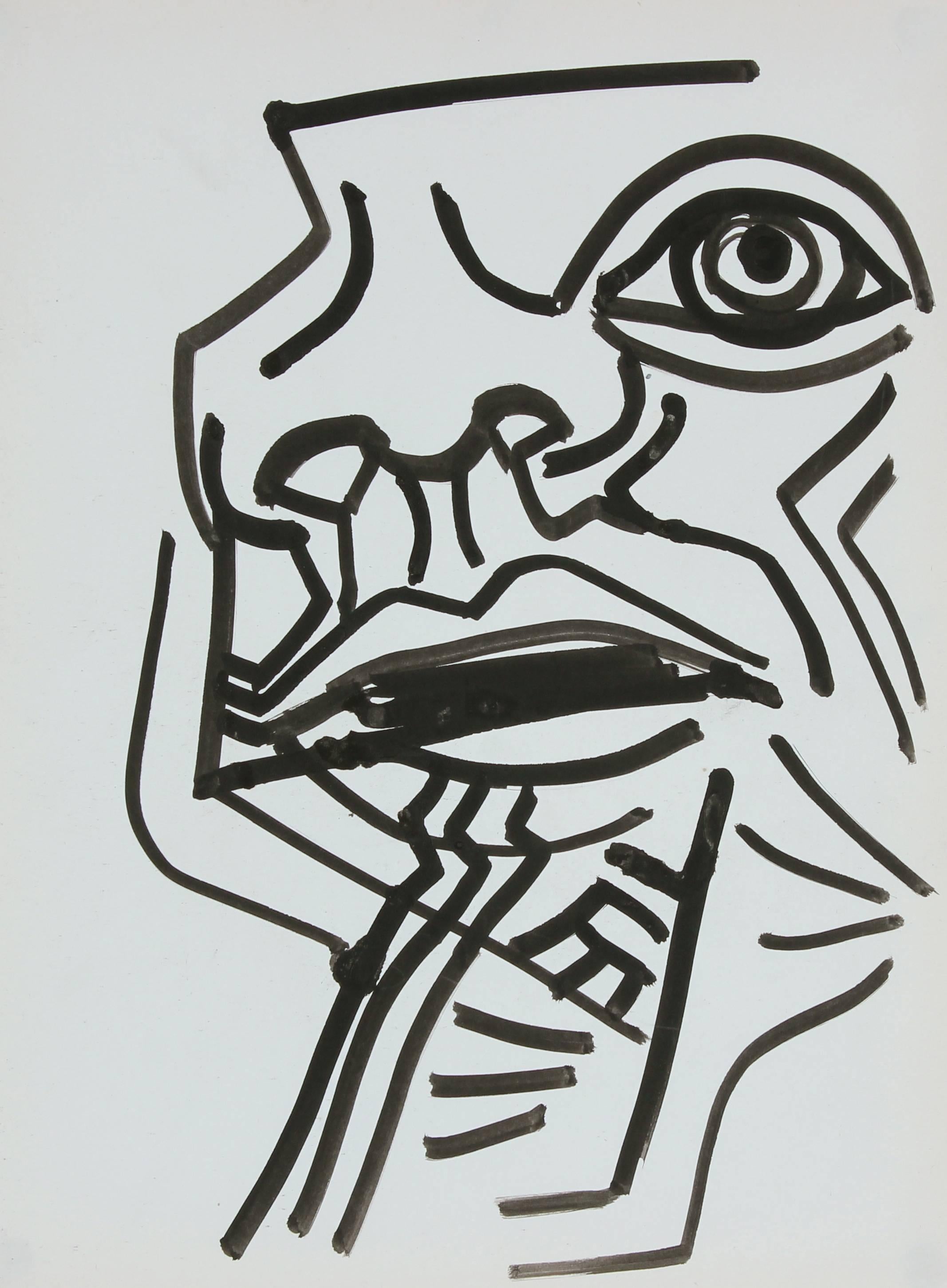 Michael di Cosola Abstract Drawing - Modernist Abstracted Portrait in Ink, 1960s