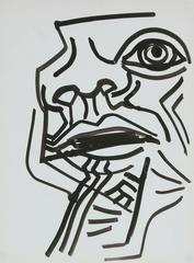 Modernist Abstracted Portrait in Ink, 1960s