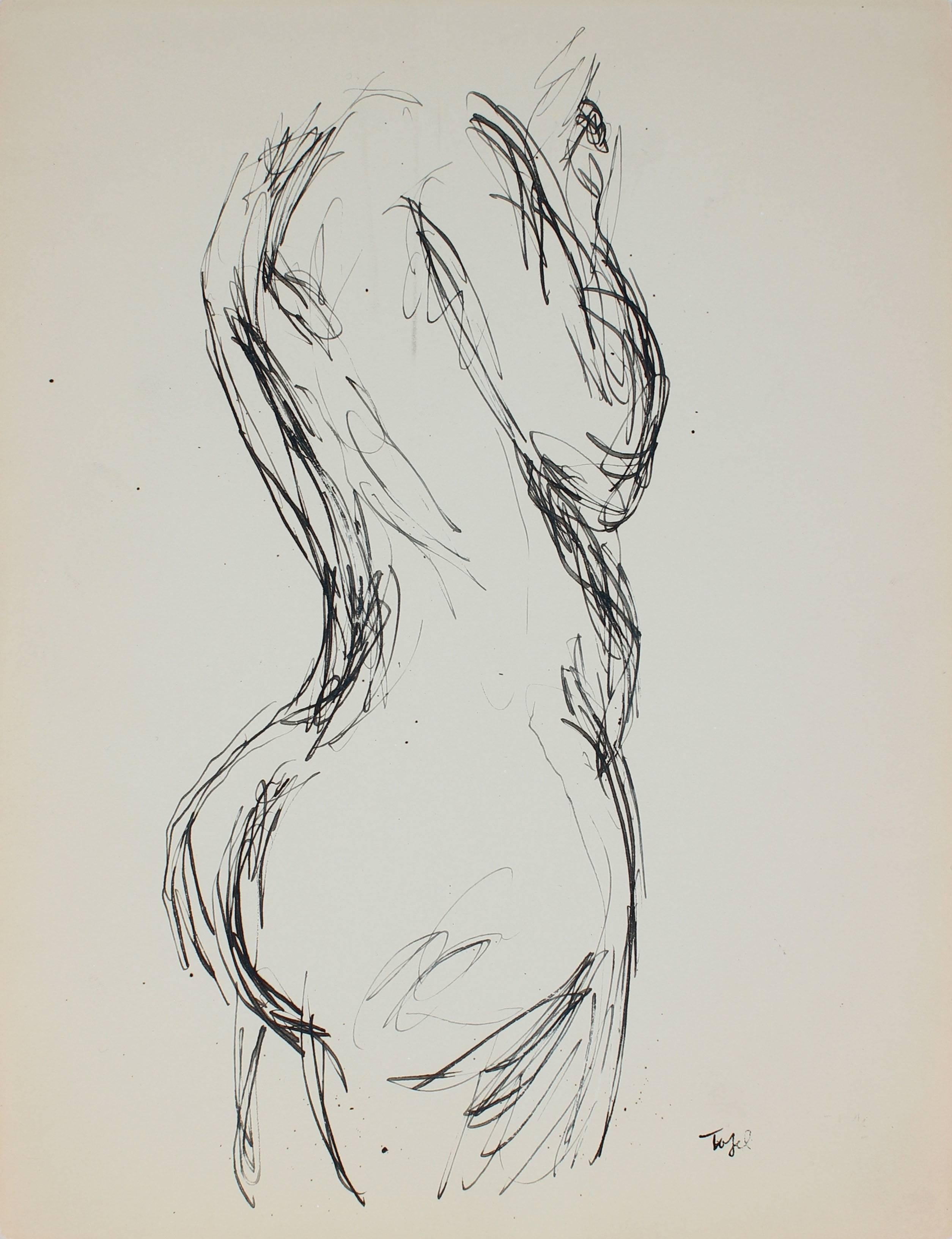 Jennings Tofel Figurative Art - Monochromatic Nude Torso in Ink, Early 20th Century