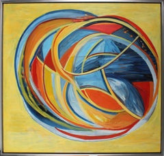 "Uranus" Large Abstract Expressionist Oil in Yellow, 1970s