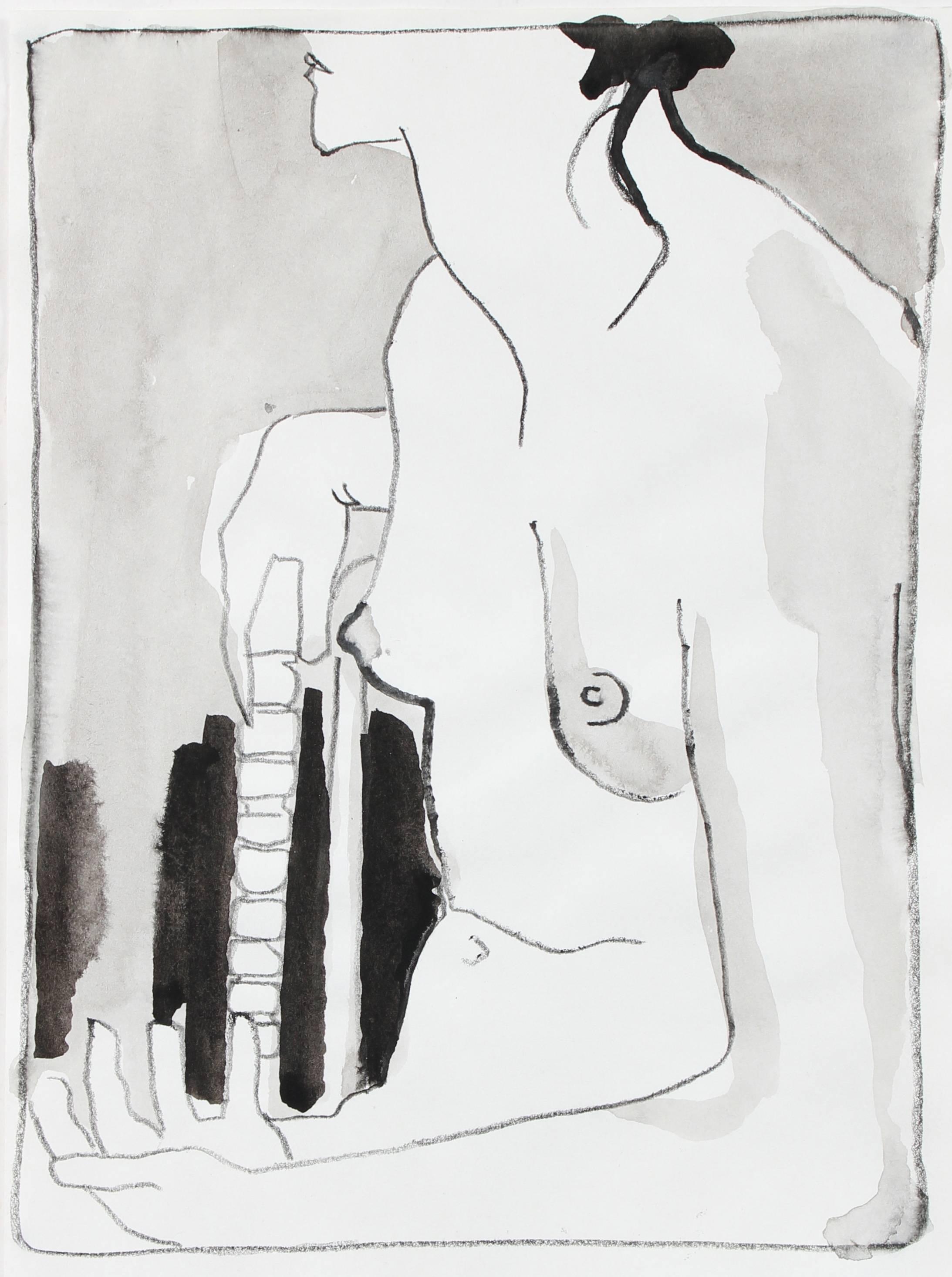 Rip Matteson Nude - Monochromatic Figure Study in Ink, 1995