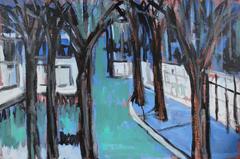 New York Cityscape with Trees, Acrylic Paint, 1998