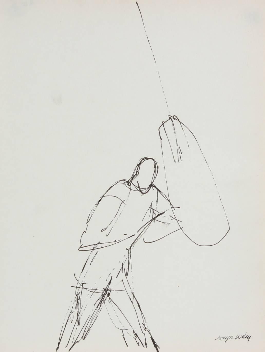 Hugh Wiley Figurative Art - The Boxer, Ink on Paper, 1958