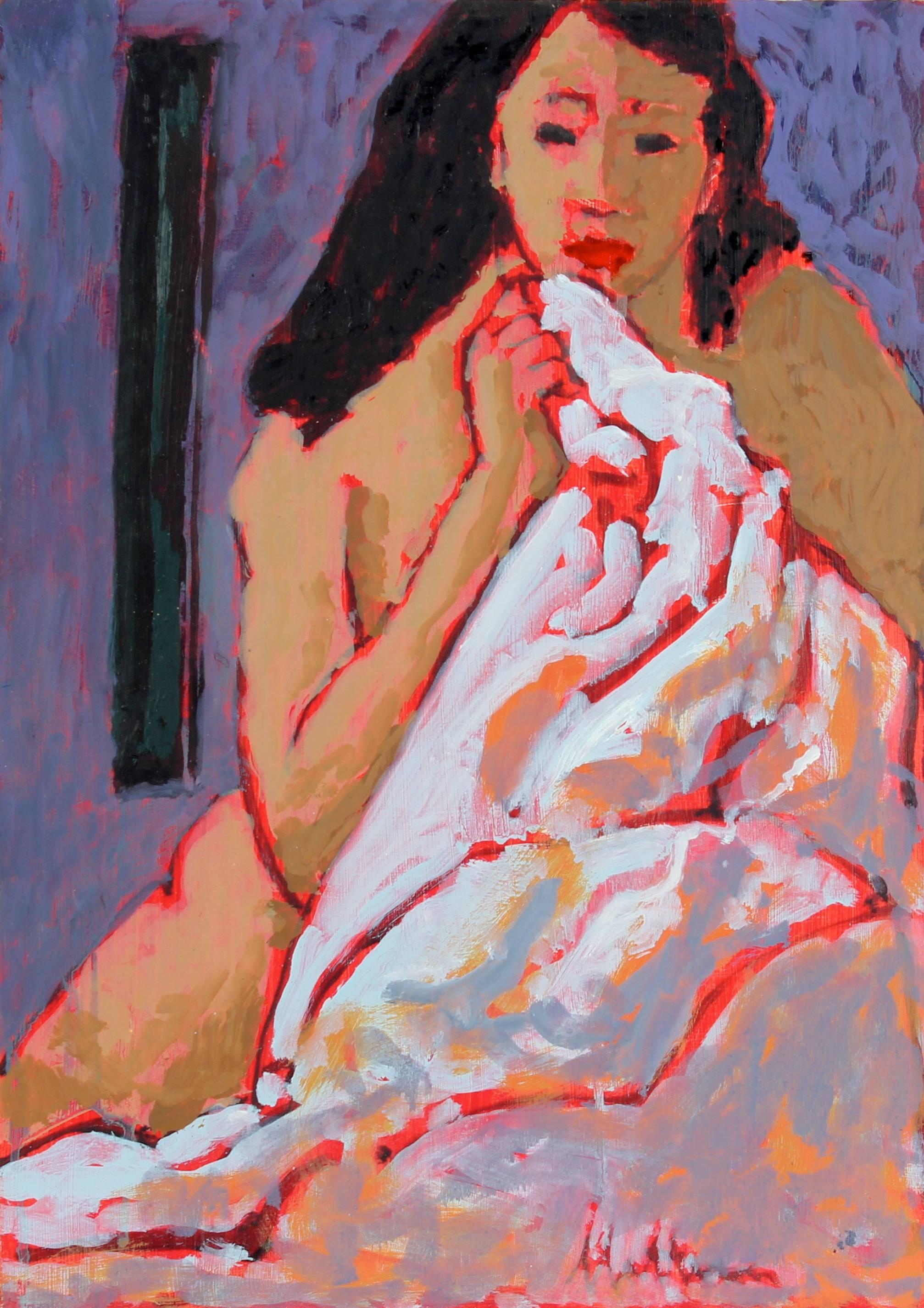 Rip Matteson Nude Painting - Female Figure in Bed, Oil Painting, 20th Century