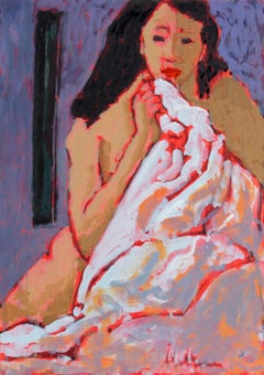 Female Figure in Bed, Oil Painting, 20th Century