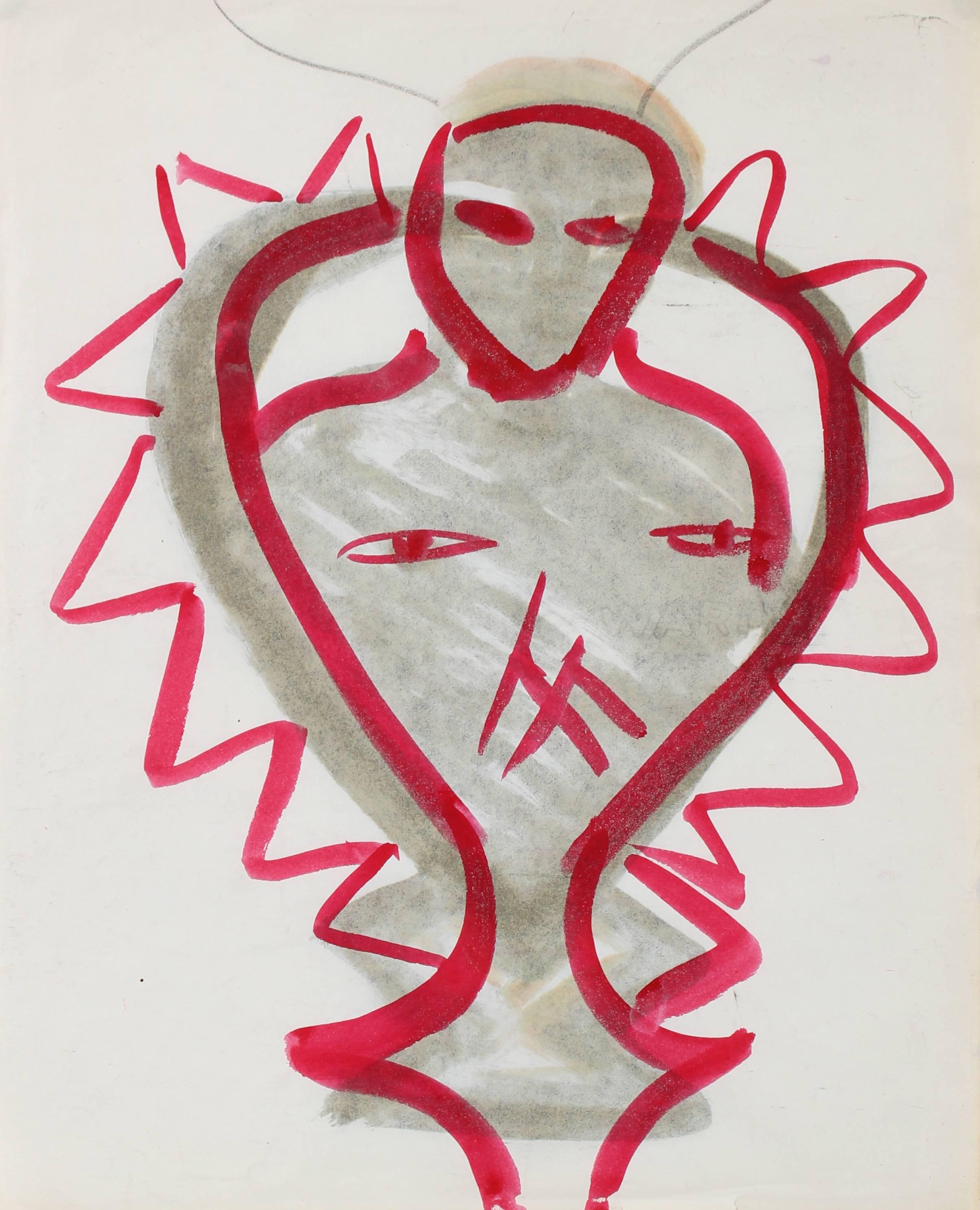 Michael di Cosola Figurative Art - Modernist Abstracted Figure in Watercolor, Circa 1970s