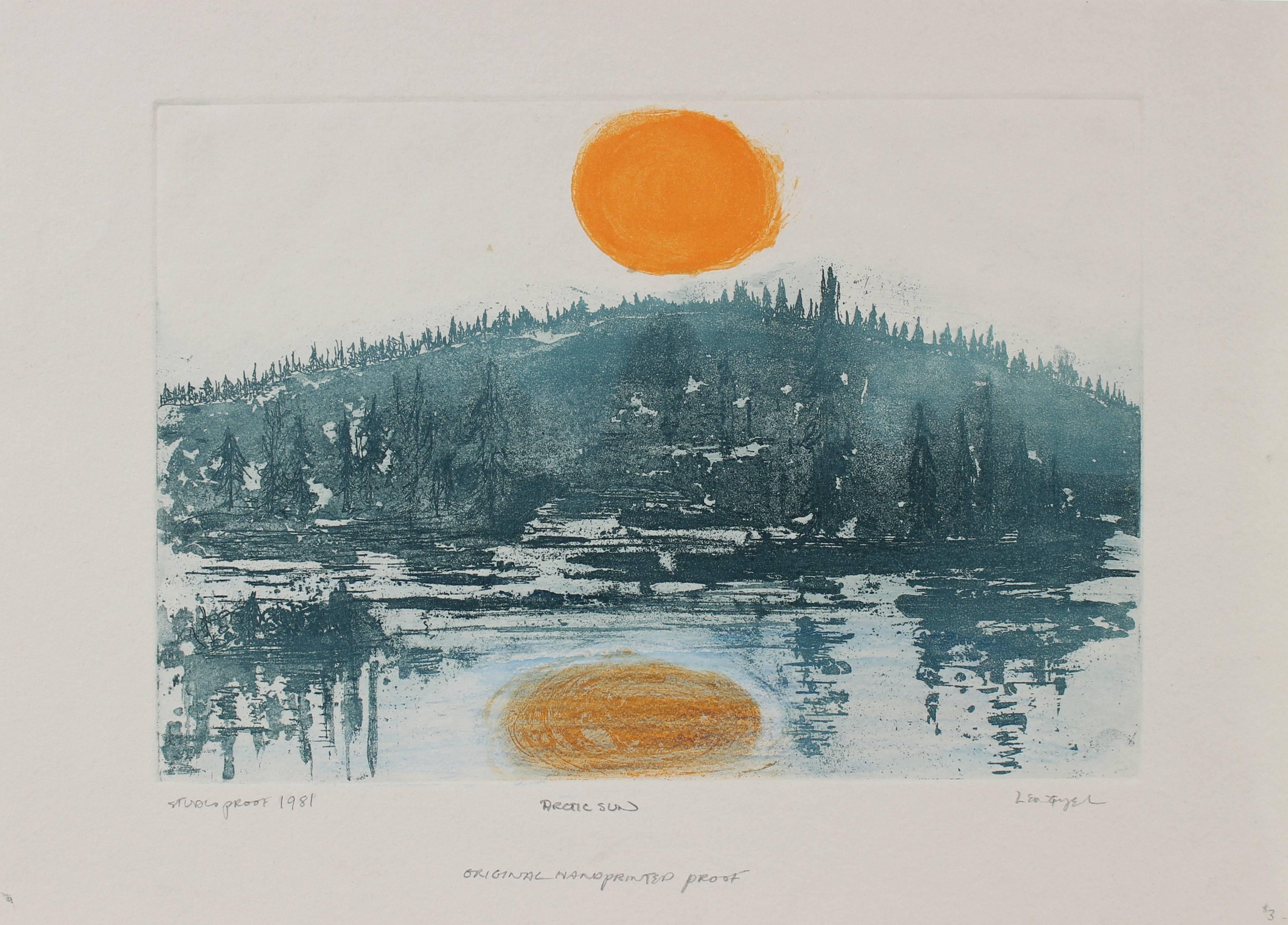 Laura Lengyel Landscape Print - "Arctic Sun" Mountain Lake Scene, 1981