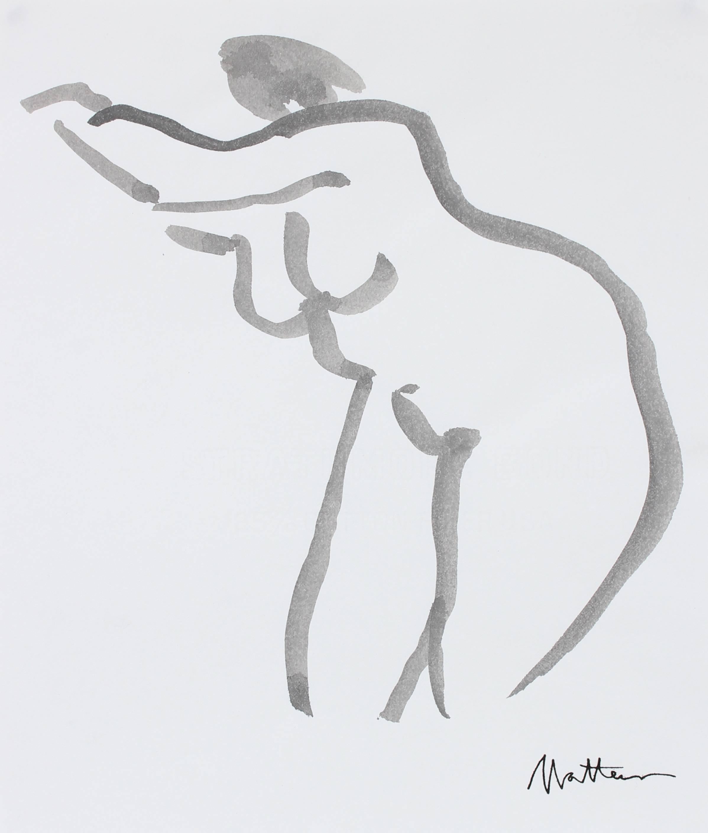 Modernist Nude Figure in Ink, 20th Century - Art by Rip Matteson