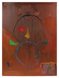 Large Surrealist Abstract Oil Painting in Rust, 1971
