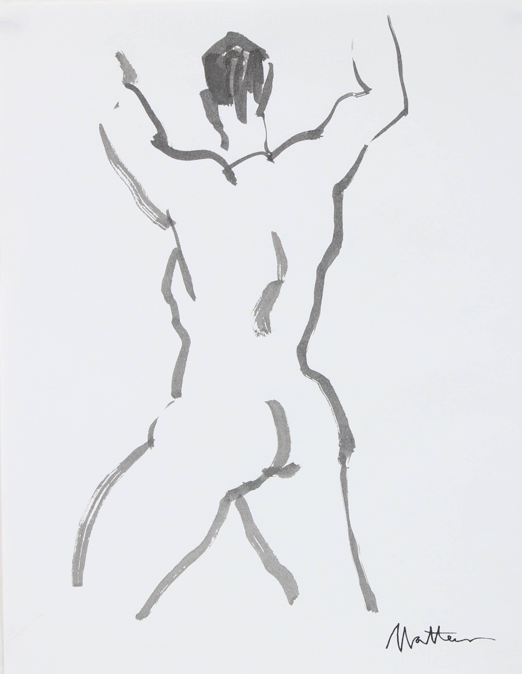 Figurative Art de Rip Matteson - Dibujo figurativo desnudo en aguada de tinta sobre papel, Siglo XX