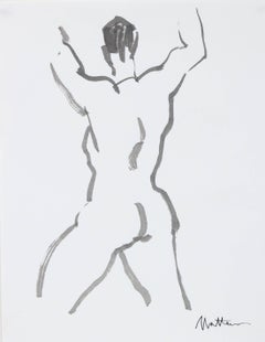 Nude Figurative Line Drawing in Ink Wash on Paper, 20th Century