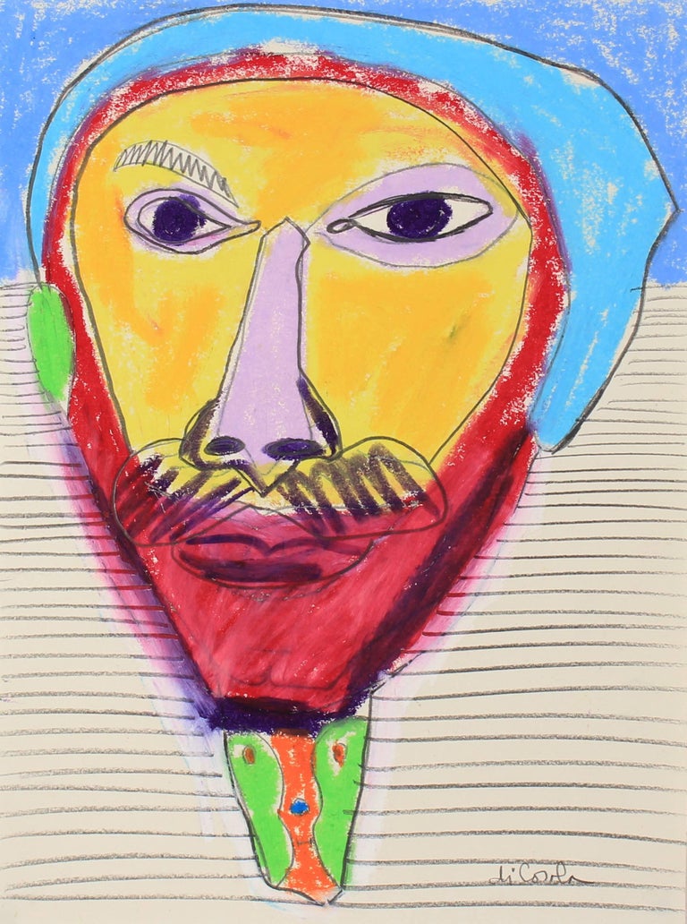 Bright Abstracted Portrait in Oil Pastel, Late 20th Century - Art by Michael di Cosola