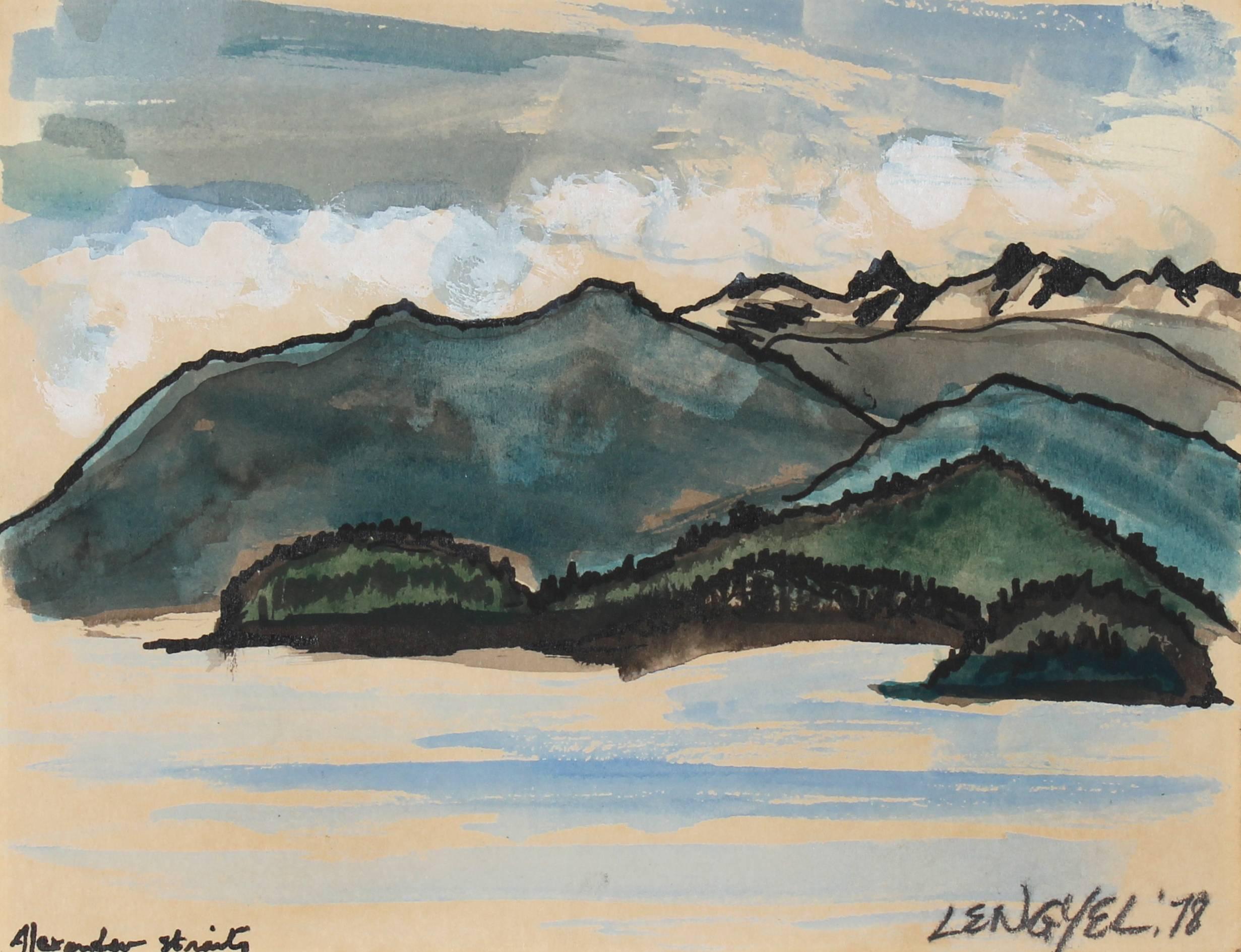 Laura Lengyel Landscape Art - "Alexander Straits" Alaskan Landscape in Watercolor, 1978