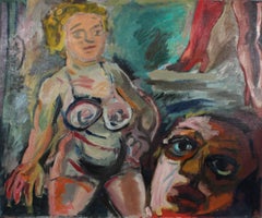 "Contestant" Expressionist Figures in Oil, Circa 1940s